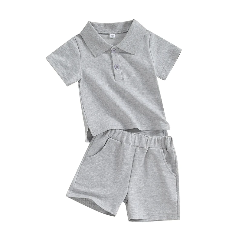 

Toddler Baby Girl Boy Clothes Short Sleeve Turn-down Collar T-shirt Shorts Newborn Casual 2Pcs Outfits