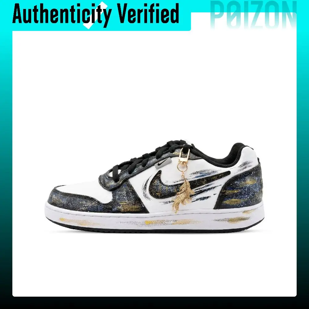 Nike EBERNON North Star, Monster Lab Low top Skateboard Shoes Unisex Black White Gold AQ1774-102（Team445-）