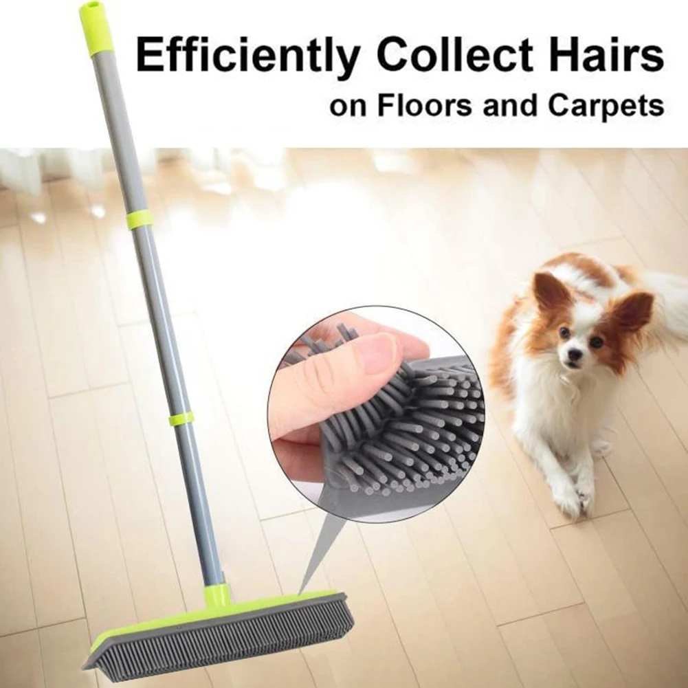 Long Handle Rubber Brooms 56-120cm Telescopic Pole Adjustables Household Cleaning Brush For Pet Hair Fur Remover Broom