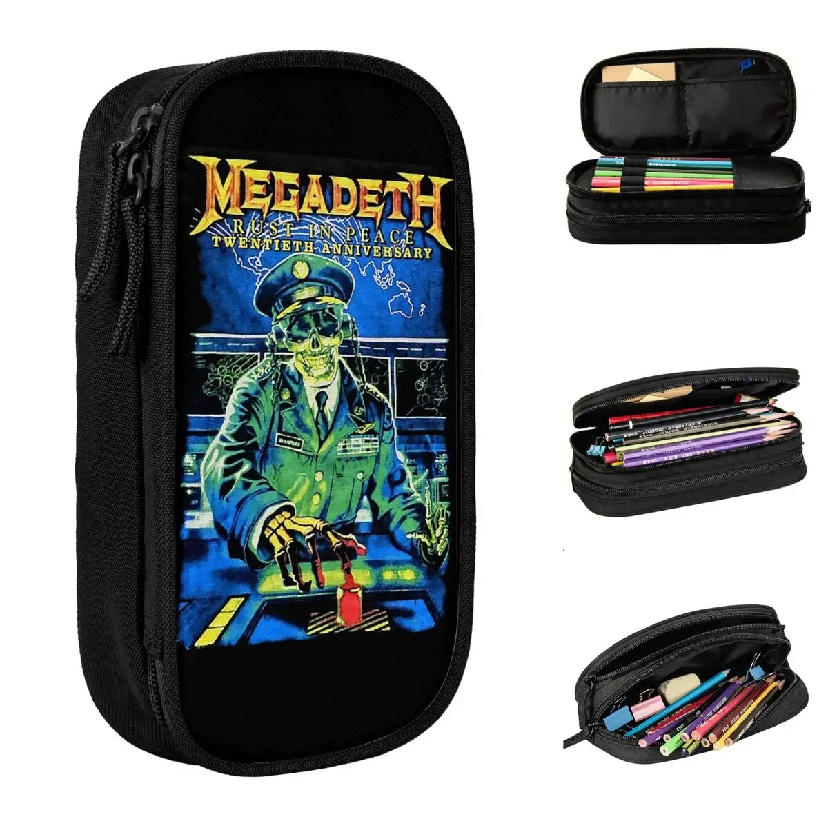 

Megadeths Skull Pencil Cases Music Pencilcases Pen Holder for Student Big Capacity Bag Students School Zipper Stationery