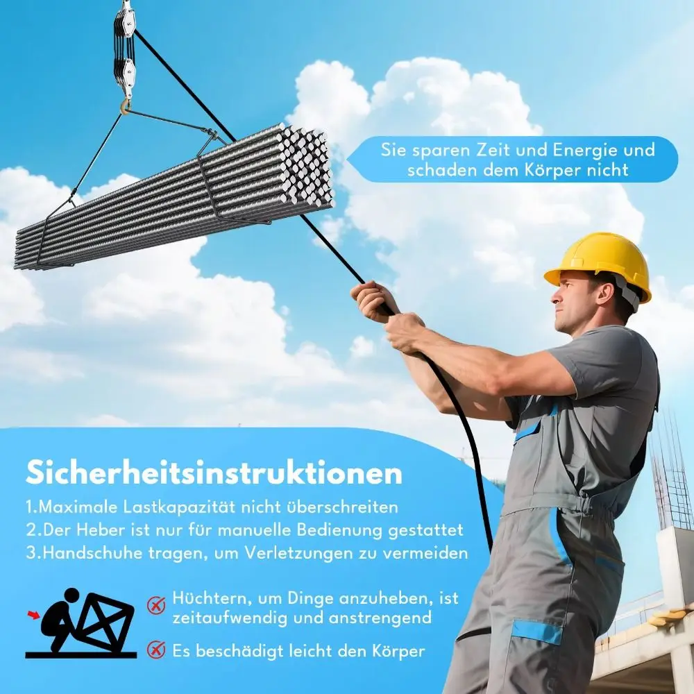 Heavy Duty Handheld Crane Zinc Alloy Hook Steel Wheel Rope Pulley Block Polyethylene Rope Durable Crane Hoist Tackle Block