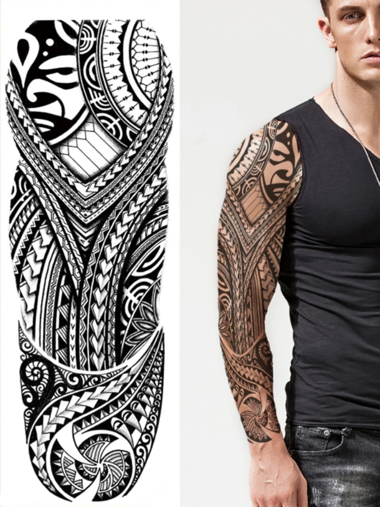 Waterproof Temporary Tattoo Sticker Mask Totem Arrow Geometric Full Arm Sleeve Tatoo Fake Tatto Flash Tattoos for Men Women