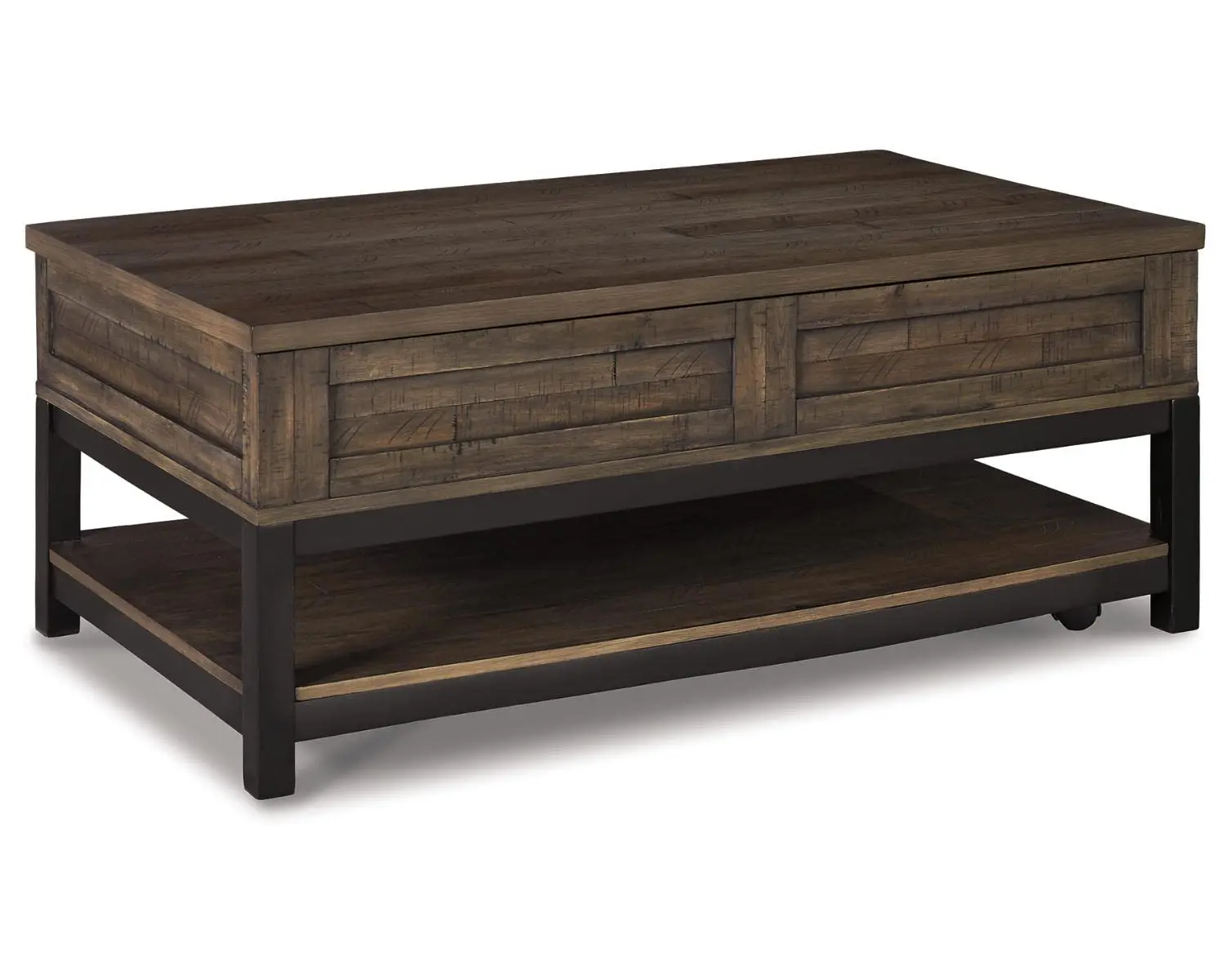 Rustic Rectangular Lift Top Coffee Table And Fixed Lower Shelf, Brown