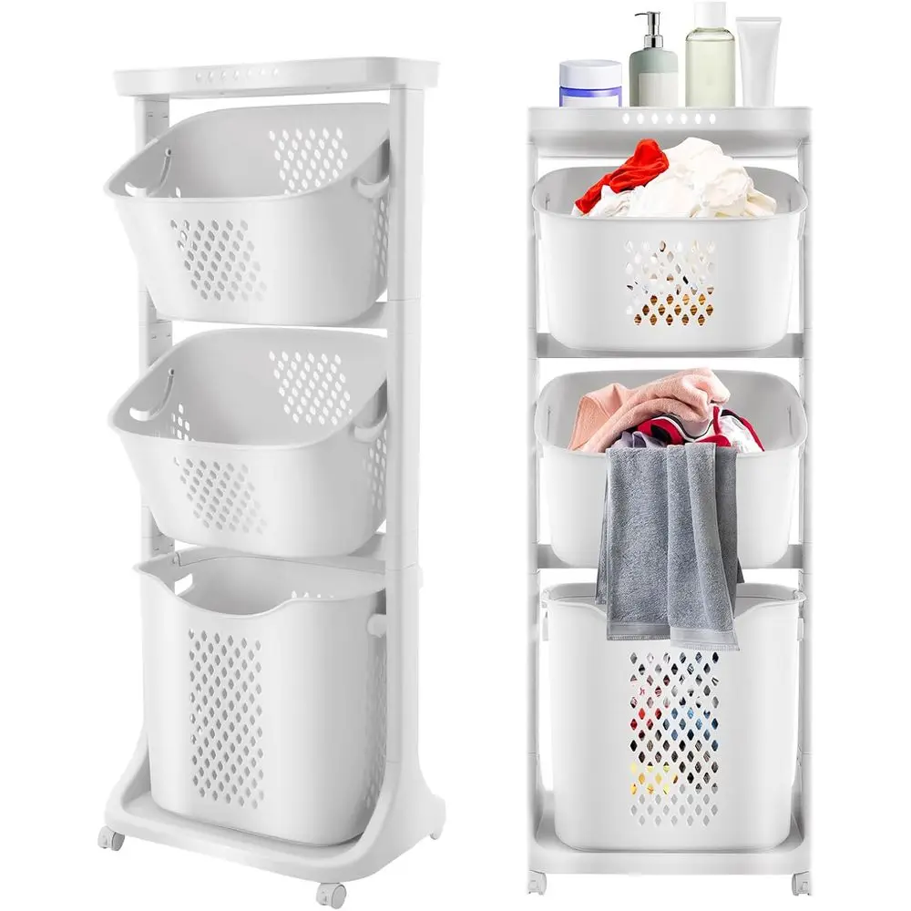 

3-Tier Rolling Laundry Sorter Cart with Wheels and Brakes for Home Use