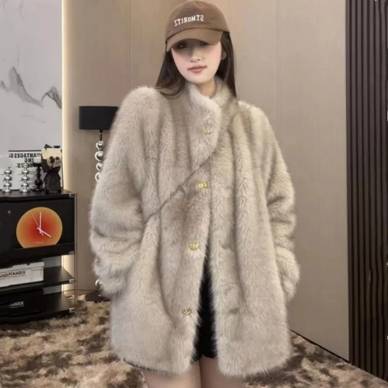 Manteau surdimensionné en fausse fourrure pour femme, vêtement d'hiver épais et chaud, veste moelleuse en fausse fourrure de renard, tendance hiver 2024