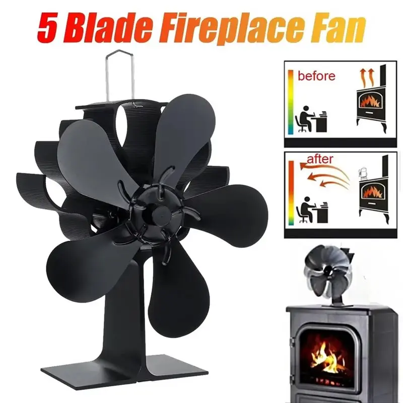 A11E-Wood Log Burner Fireplace Quiet Environmental Fan Heater Tool Efficient Heat Distribution 5-Blade Heat Powered Stove