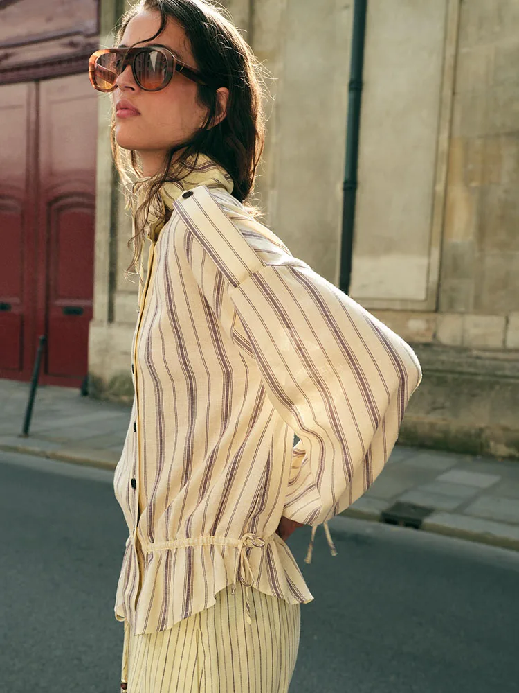 New Arrival Women's Striped Jacket Autumn 2026 Wide Leg Pants Casual Style Standard Fit Regular Length Other Material 100%