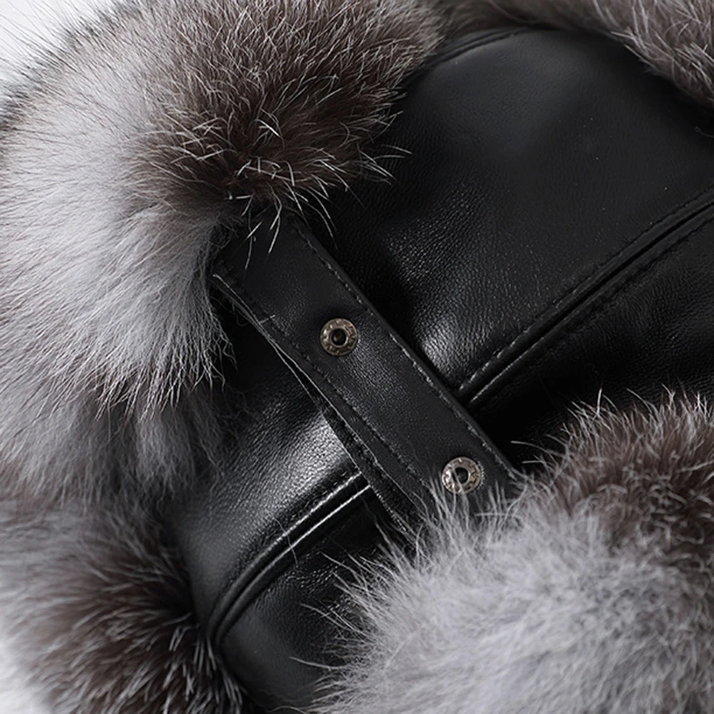 New Men Outdoor Windproof Winter Natural Real Fox Fur Bombers Hats Quality Raccoon Fur Cap Man Luxury Real Sheepskin Leather Hat