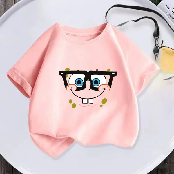 SpongeBobs SquarePants Children Clothing Anime Summer Short Sleeve Cute Patrick Star Clothes Cotton T-shirt Cartoon Kids Tops