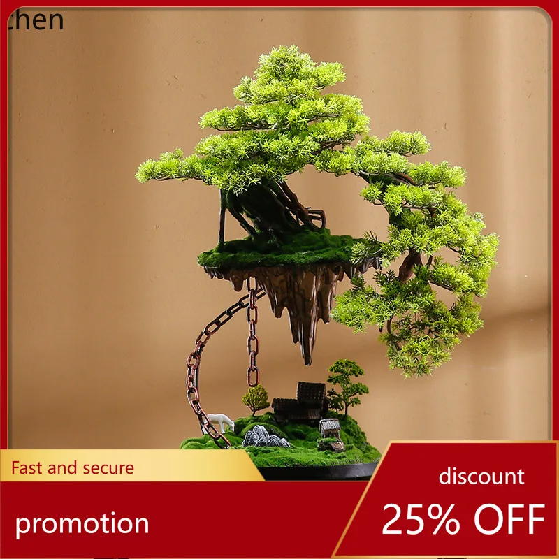 

HXL Welcoming Pine Bonsai Decoration Desktop Artificial Green Plant Potted Office Entrance Display