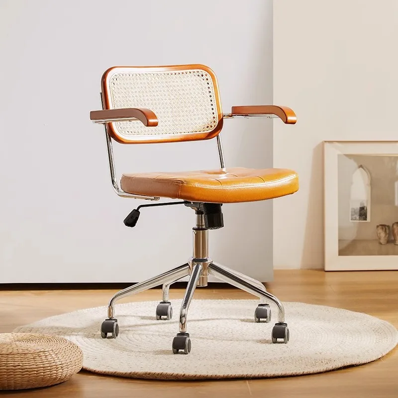 Study computer chair retro officerattan solid wood home desk swivel chair seat lift chair ergonomics