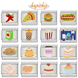Hapiship 2024 Women Food Hamburger Pizza Cake Bread Charms Italian Links Fit 9mm Stainless Steel Bracelet Making Jewelry ZH030