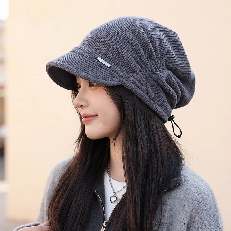 Women Corduroy Slouchy Visor Beanie Hat Soft Skin Friendly Adjustable Oversized Head Wrap Skull Cap For Autumn Winter Daily Wear
