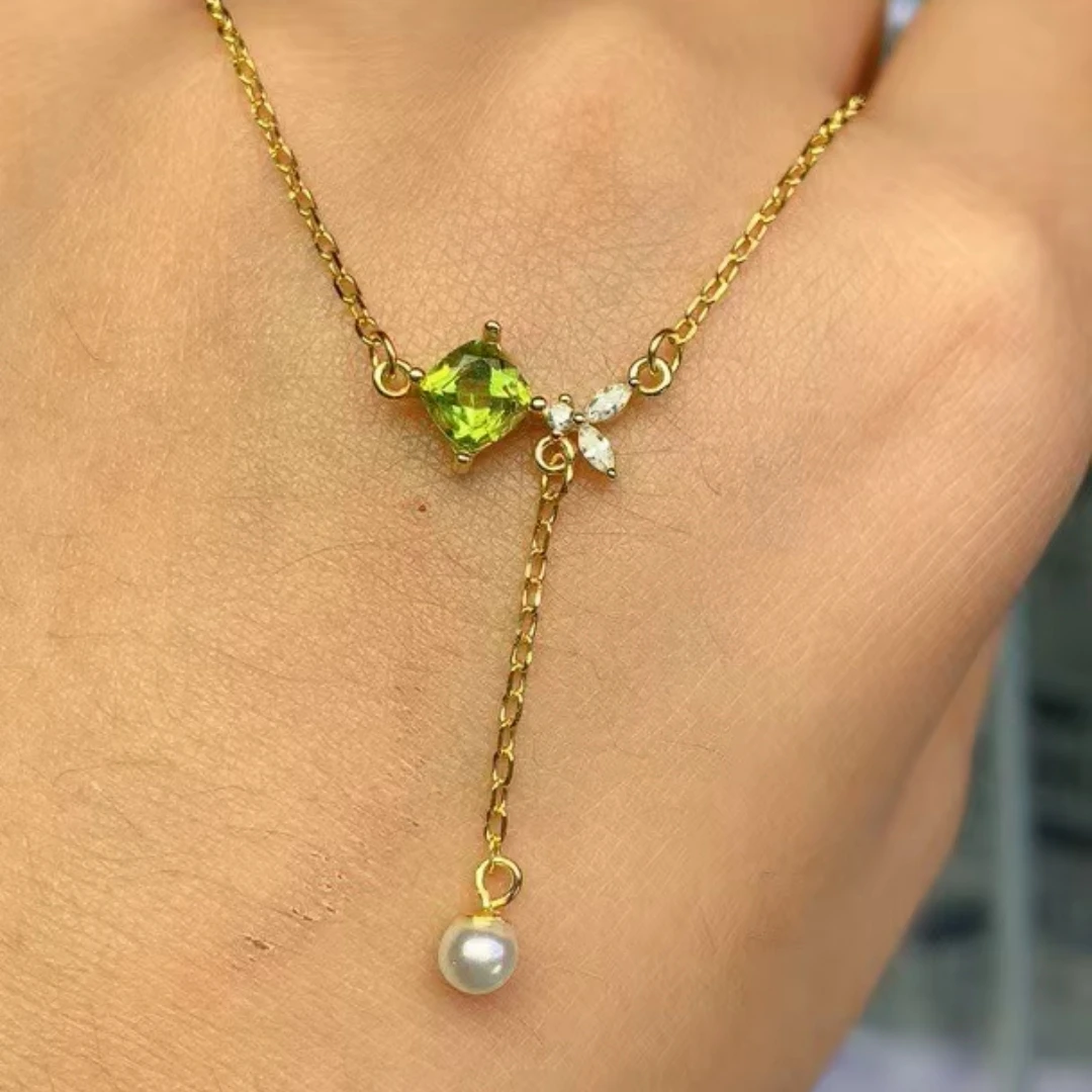 KJJEAXCMY New Natural Peridot Necklace S925 silver , electroplated locking color process, high clarity Gems Full of luster