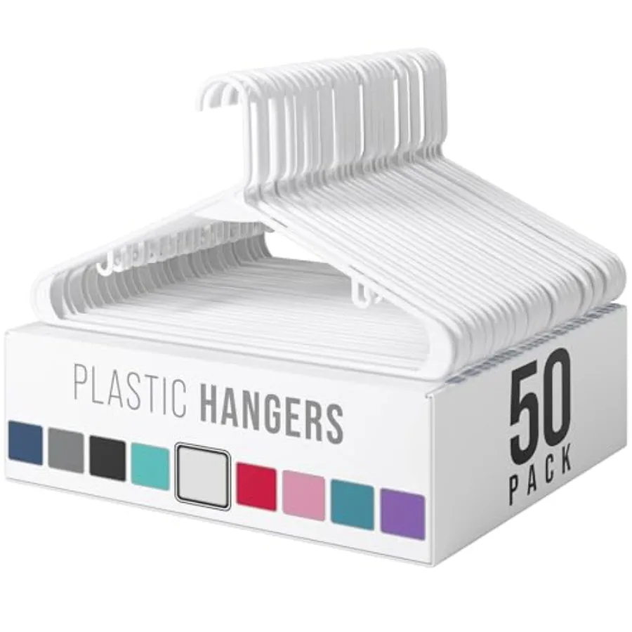 

Plastic Hangers 50 Pack White - Clothes Hangers - Makes The Perfect Coat Hanger and General Space Saving Clothes Hangers for Cl