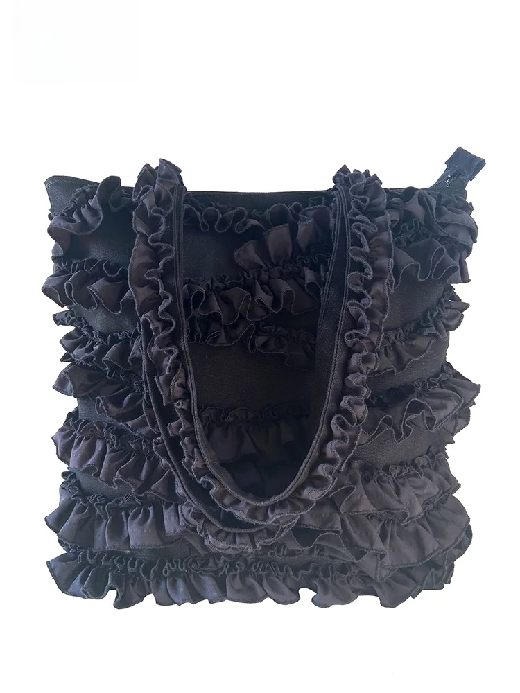 Cherry Original Design Lolita Lace Pure Color Canvas Tote Bag Sweet Lady Single Shoulder Canvas Bag with Leaf