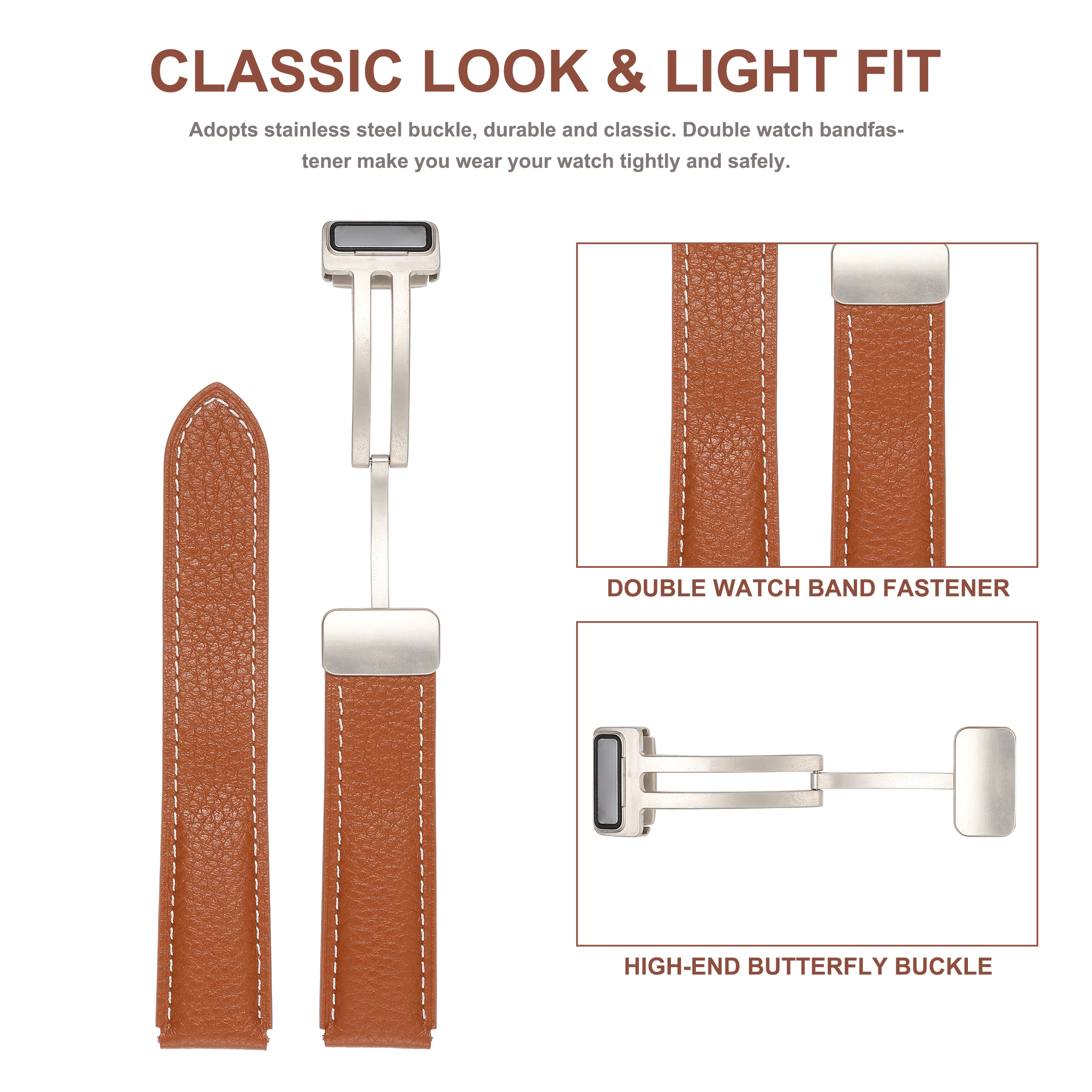 22mm 20mm Leather Strap for Samsung Galaxy Watch 4/5/5 Pro/Watch 4 Classic/Amazfit GTR/GTS for Huawei Watch 3/GT3 Magnetic Band