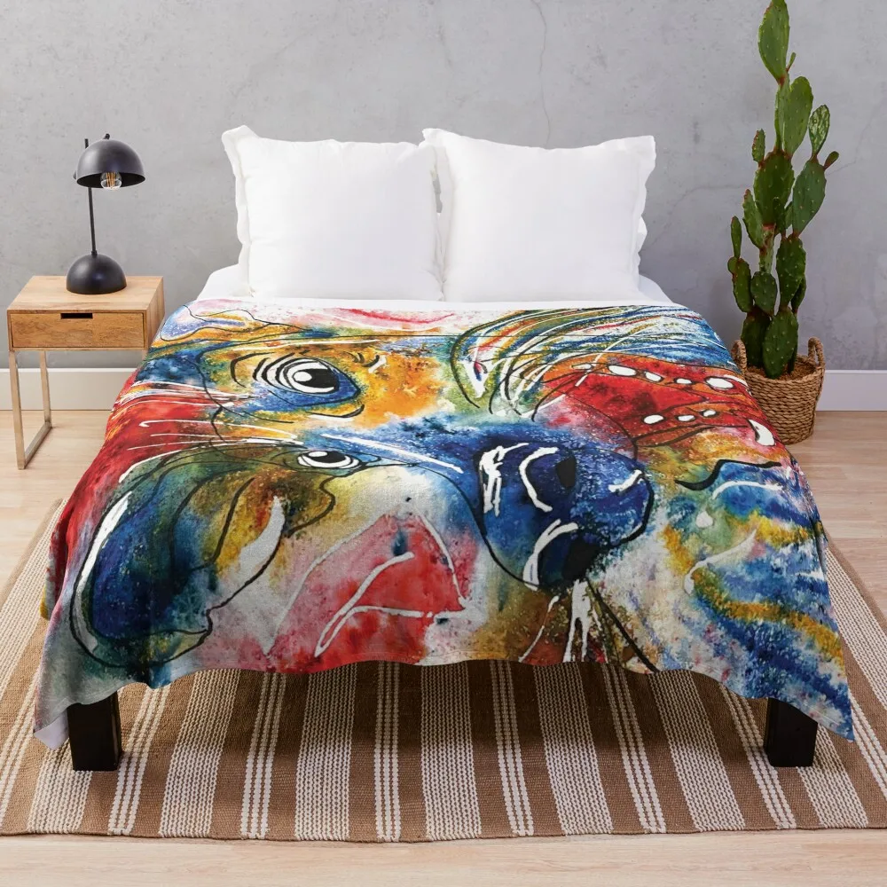 

Kooky Kreatures 'Dax: The Blue Dog' Caricature Print — Art by Paquita Throw Blanket Sofa Quilt Tourist Luxury Designer Blankets