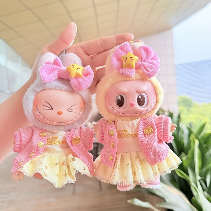

17cm Labubu Doll Clothes - Macaron Outfit Set with Hair Accessories, Cute DIY Gift for Kids