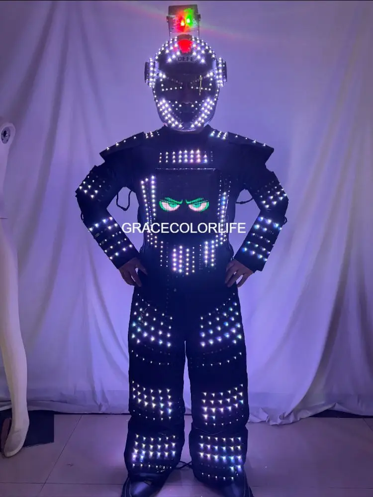 2025 رائجة البيع LED روبوت البدلة APP التحكم تضيء زي لحفلة الهذيان DJ الرقص هالوين تأثيري أداء المرحلة