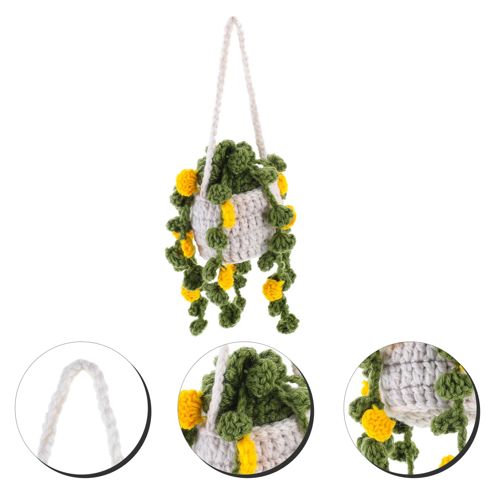 

Crochet Hanging Plant Basket Pendant Minimalist Handmade Car Rearview Mirror Ornament Wall Decor Bedroom Wedding Background