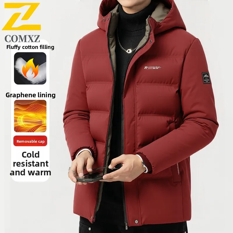 

Men Cotton Jacket 2025 New Trendy Versatile Plus Velvet Thick Cold proof Warm Hooded Pike Coat Outdoor Business Leisure Men Wear