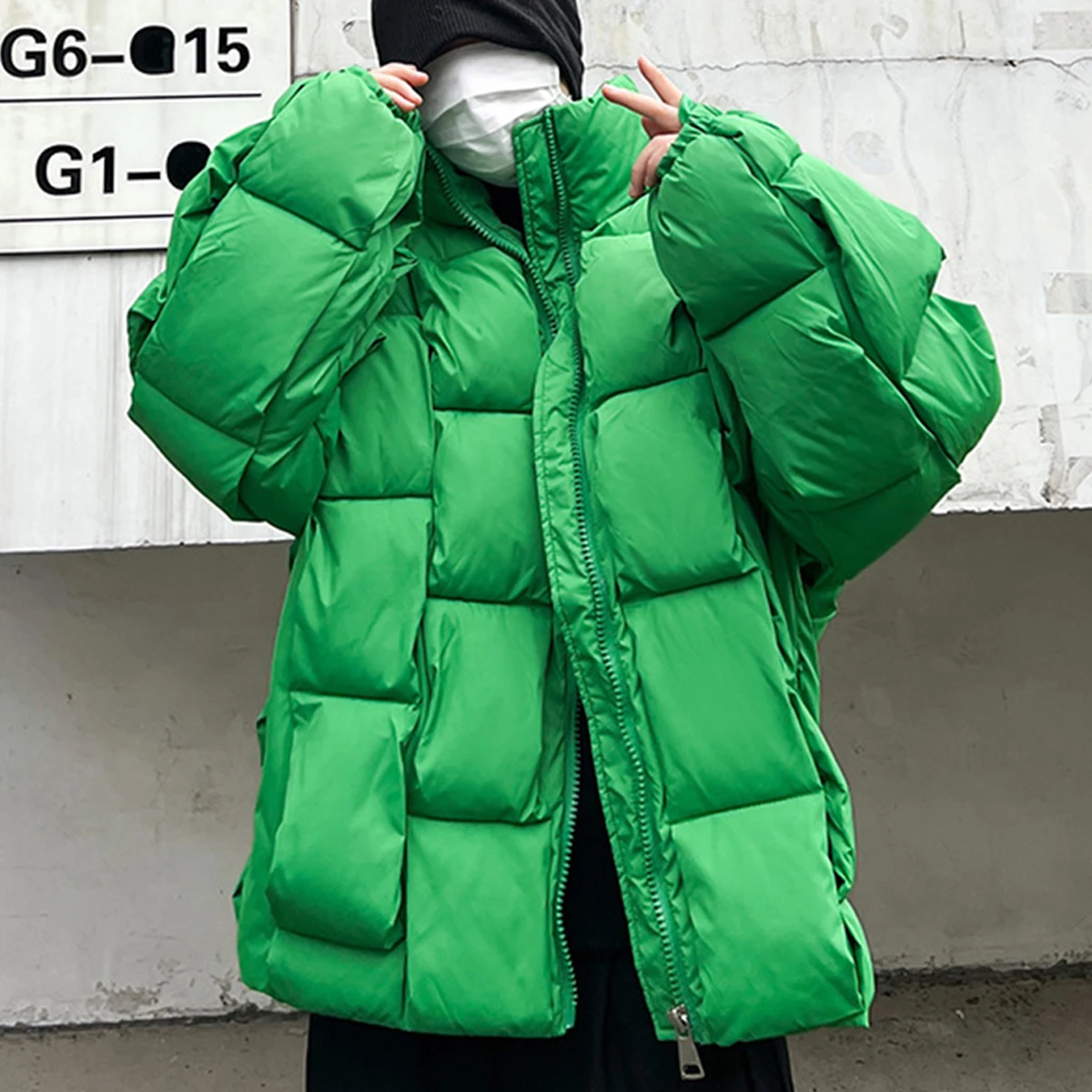 Winter Padded Coats Square Weave Thicken Puffer Jackets Solid 