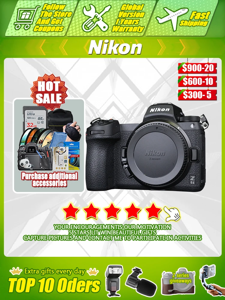 كاميرا Nikon Z6 II Z6 Mark II FX الأصلية الجديدة بدون مرآة بإطار كامل HD للسفر فيديو مدونة فيديو كاميرا سيلفي حية