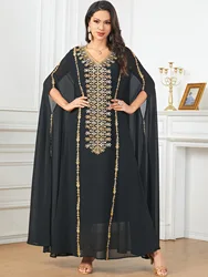 Dubai Fashion Solid Chiffon Evening Party Gown Turkish Women Long Dresses With Cloak Moroccan Kaftan Saudi Clothing 2024 New