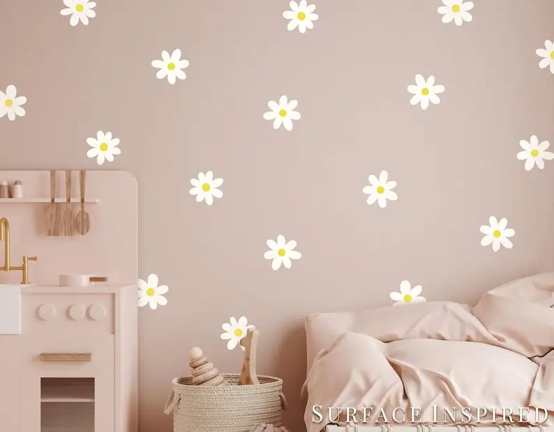 Daisy Flower Wall Decal - Flower Wall Stickers - Boho Decor - Kids Room Wall Art