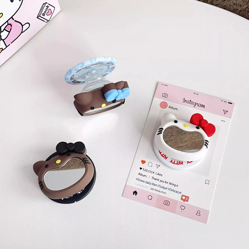 

For Magsafe Magnetic Phone Griptok Stand Cute Sanrio Hello Kitty Makeup Mirror For iPhone Foldable Wireless Charging Holder