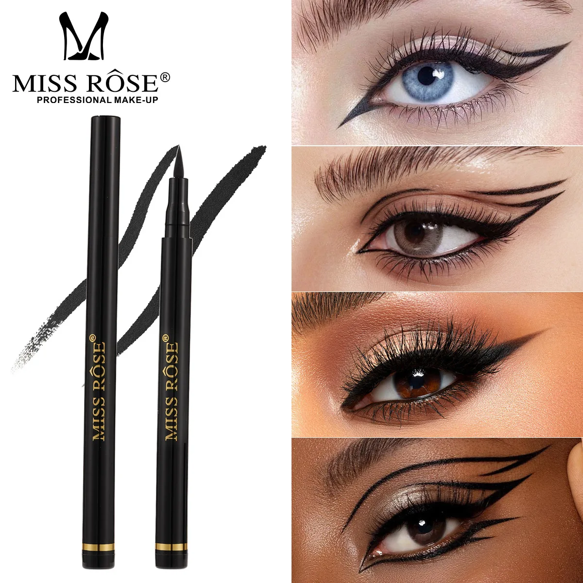 MISS ROSE Black Eyeliner Liquid Pen Sponge Tip Waterproof Delicate Texture Rich Color Smooth Application Daily Makeup Cosmetics