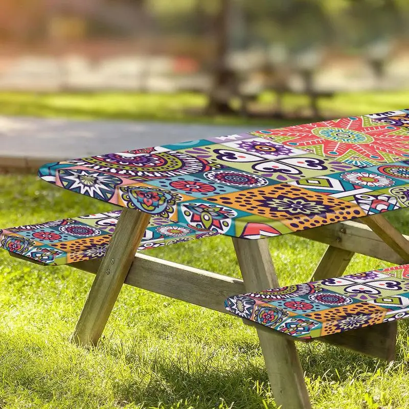 3pcs Waterproof Outdoor Picnic Tablecloth Set Picnic Table Covers With Elastic Camping Must-Haves Picnic Supplies for Picnic