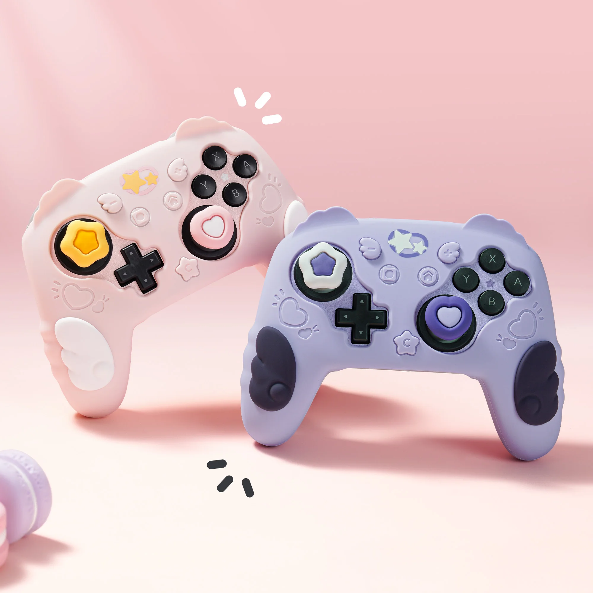 GeekShare Star Wings Silicone Case Compatible with NS2 Pro Controller, Cute Protective Cover with Thumb Grip Caps and Sticker