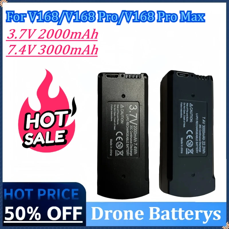 

Newly Upgraded 3.7V/7.4V 2000mAh/3000mAh Drone Battery for V168/V168 Pro/V168 Pro Max Spare Battery Drone Parts Accessories