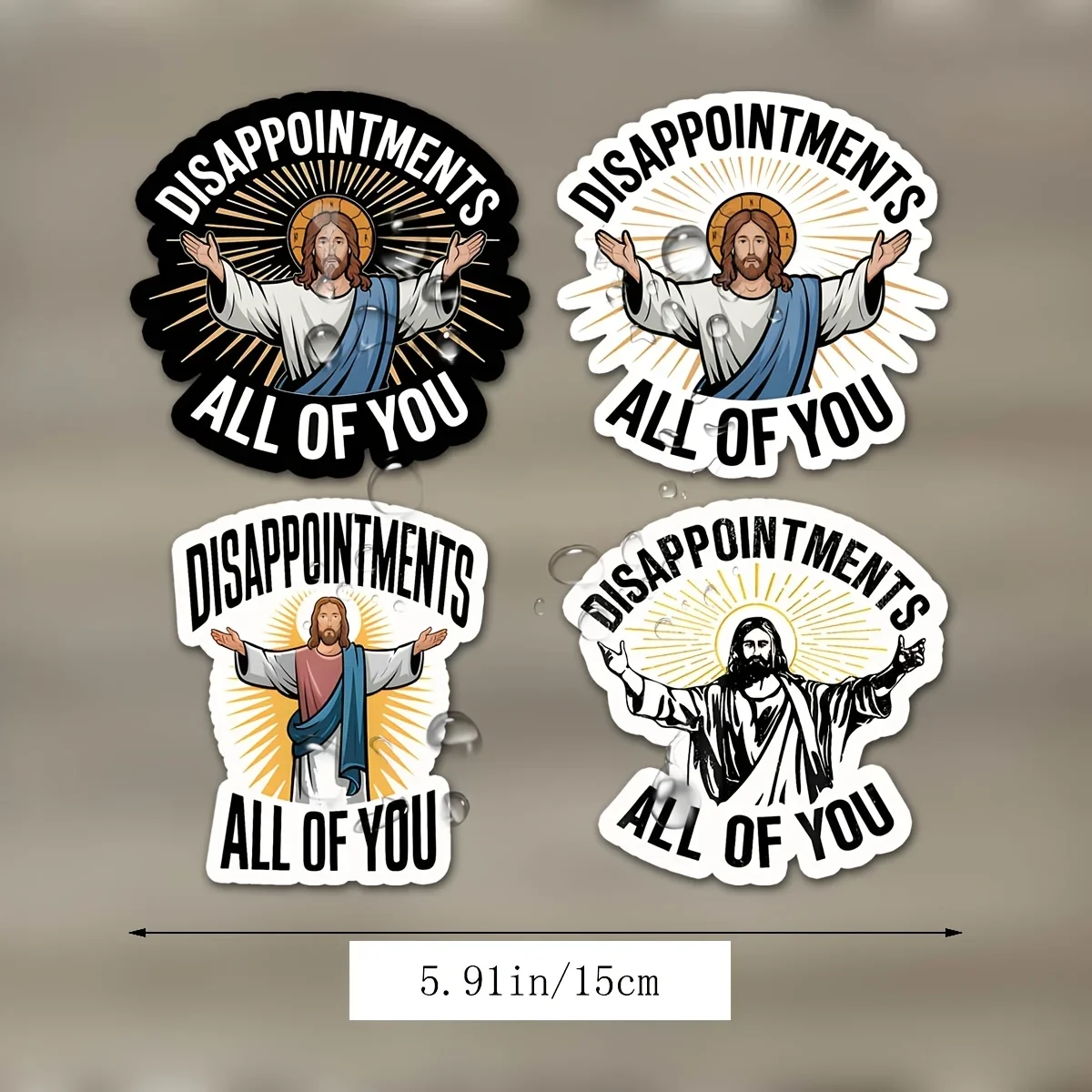 

4PCS Jesus Theme Humorous Vinyl Stickers Meme Style Self-Adhesive Decals for Laptop Car Water Bottle