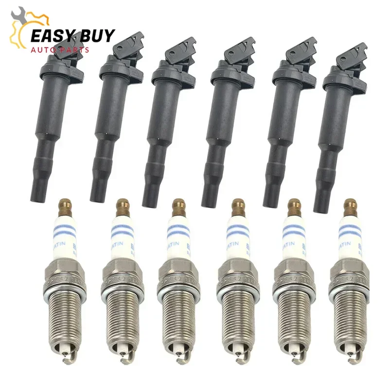 

6PCS Kit Ignition Coils & Spark Plugs Set 12138647689 12138616153 OEM for BMW 3 5 Series x3 x5 z4