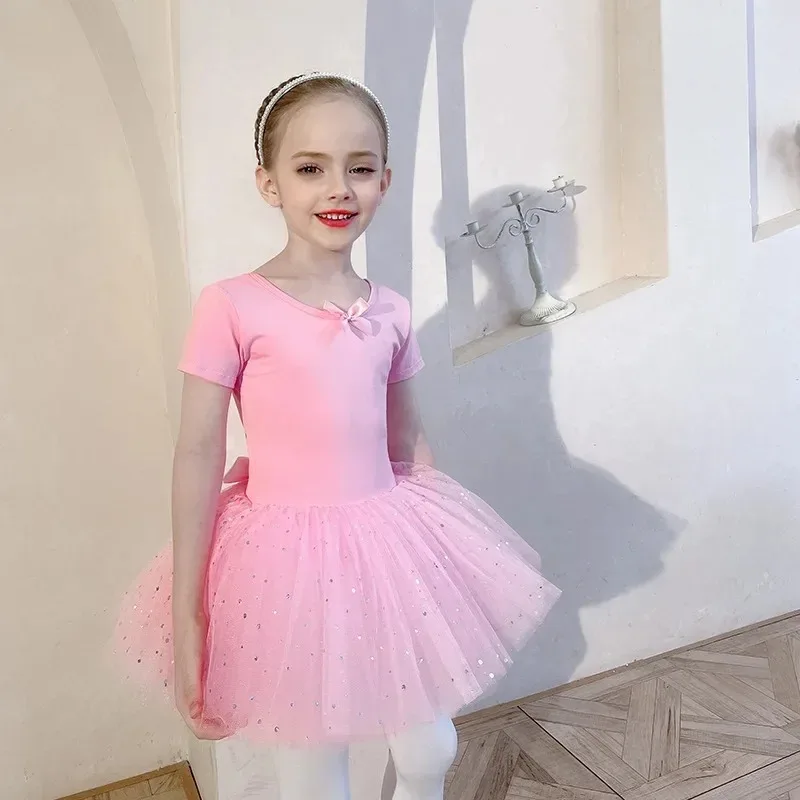 Long Sleeve Children\'s Ballet Dress Girls Jumpsuit Dancing Tutu Dress Pink Gauze Skirt for Baby Dance Practice Leotards for Girl