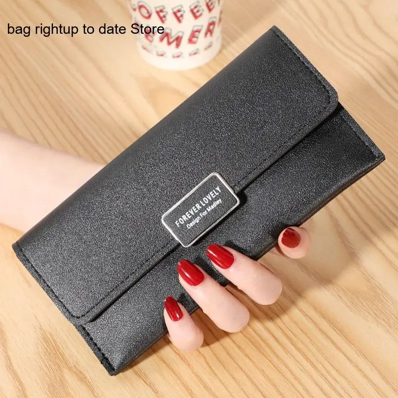 Casual Commuting Stylish Ladies' Long Two-Fold Wallet In Pure Color Soft Pu Leather for Cards and Coins
