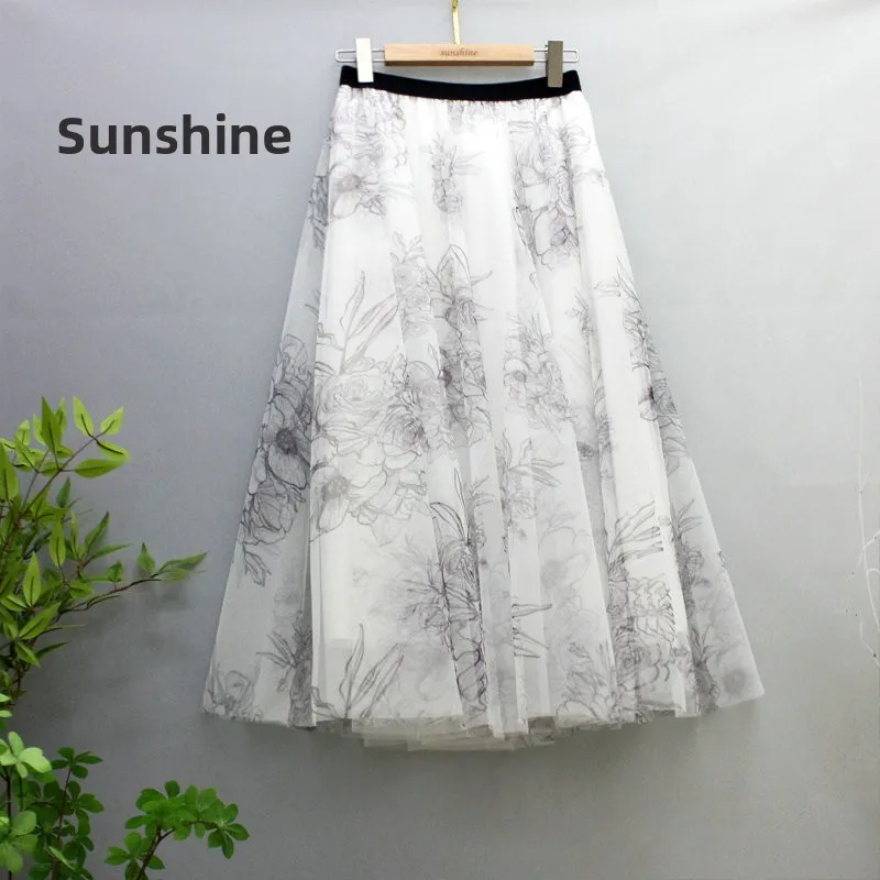 Original Faion a-ligne Maxi jupe minceur grande balançoire jupe Ele imprimé fleuri f jupe fée Net jupe longue jupe