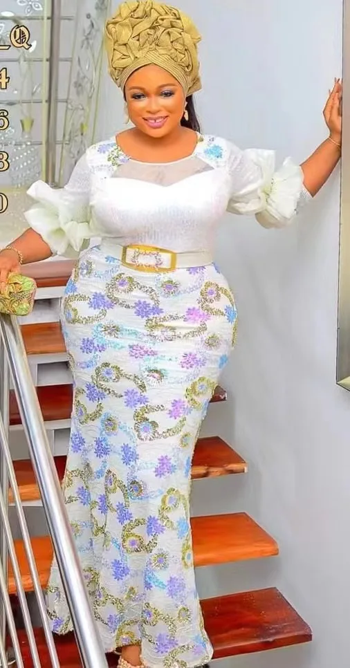African Dresses for Women 2022 New Elegant African Women Sequined O-neck Polyester Long Dress Maxi Dress African Clothes Women
