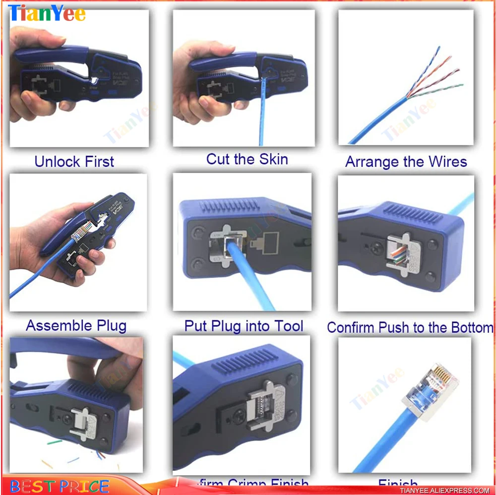 RJ45 EZ Pass Crimper Tool Hand Network ToolKit Crimping Tool of Cat6 Cat5 Cat5e Connector 8P 6P Lan Cable Wires Pliers Tool