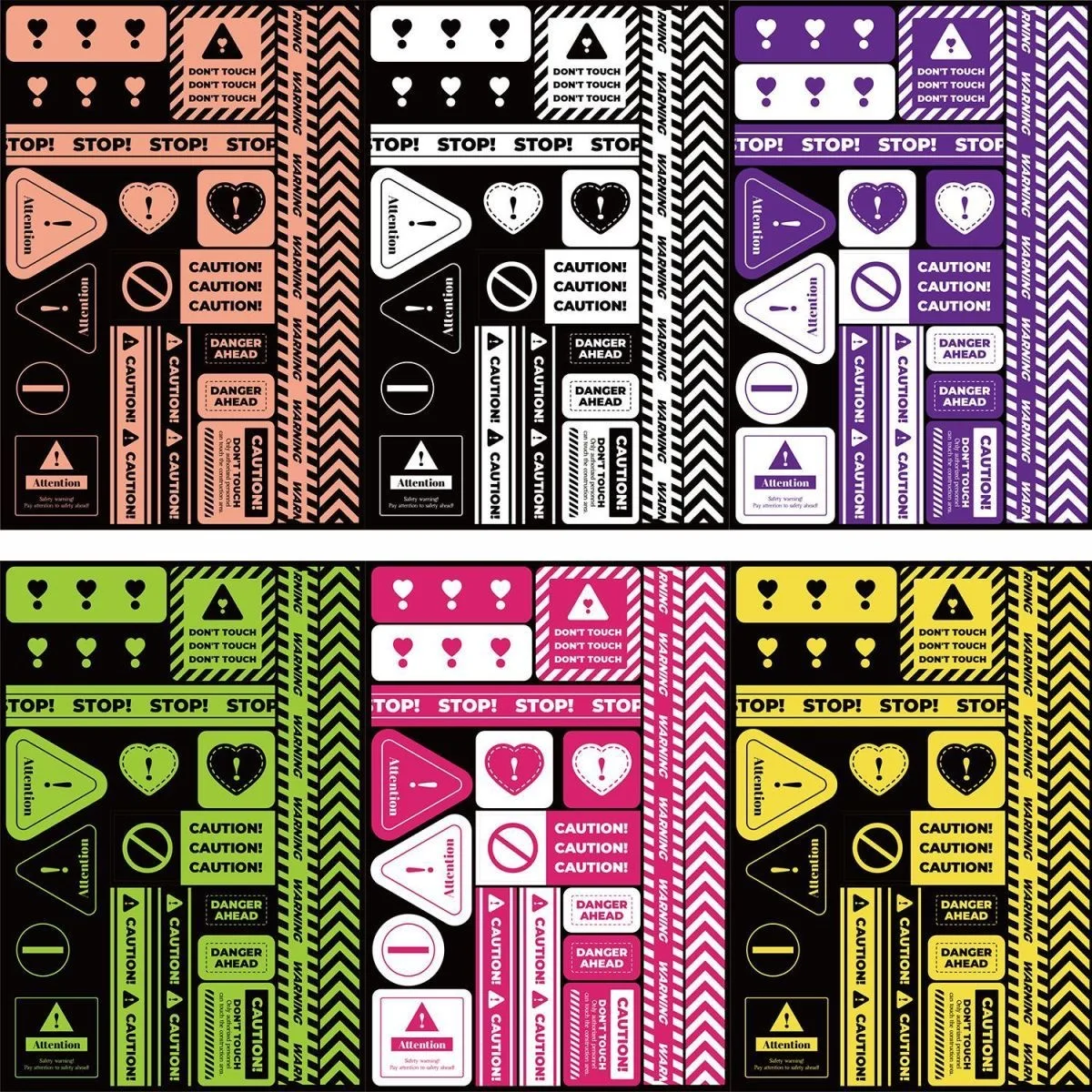 8 Sheet Colorful Love Warning Stickers DIY Toploader Scrapbooking Sticker Kpop Idol Photo Card Deco Materials Korean Style