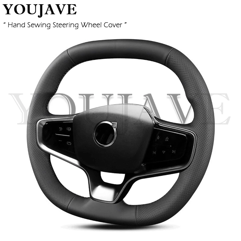 For Volvo EX30 2023 2024 2025 2026 Hand Sewing Car Steering Wheel Cover Wrap Microfiber Leather Cow True Leather Accessoire