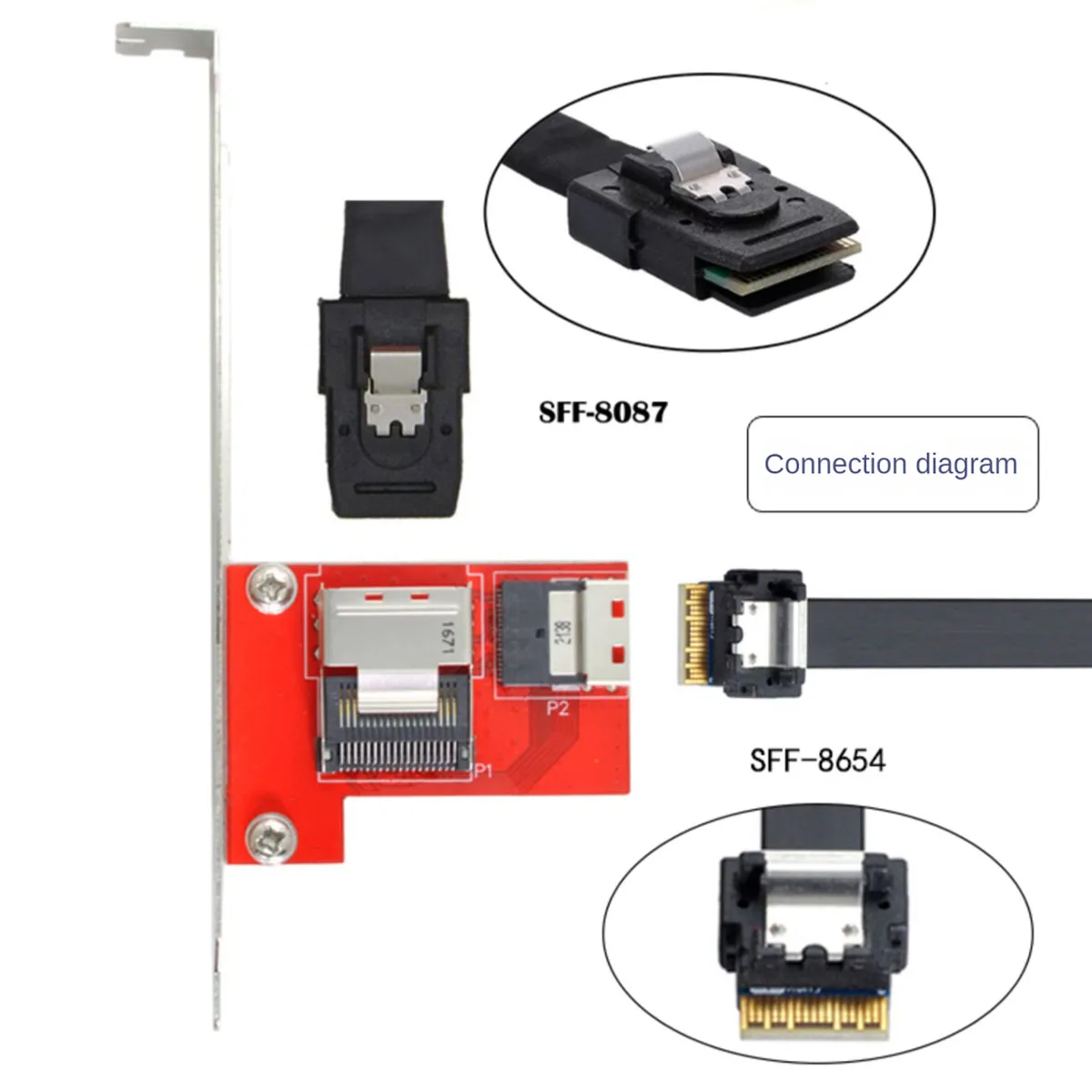 Slimline PCI-Express 4.0 Kartu Adaptor SF-045 - SFF-8654 Ke Mini SAS SFF-8087 PCBA Wanita dengan Braket untuk Ekspansi Penyimpanan