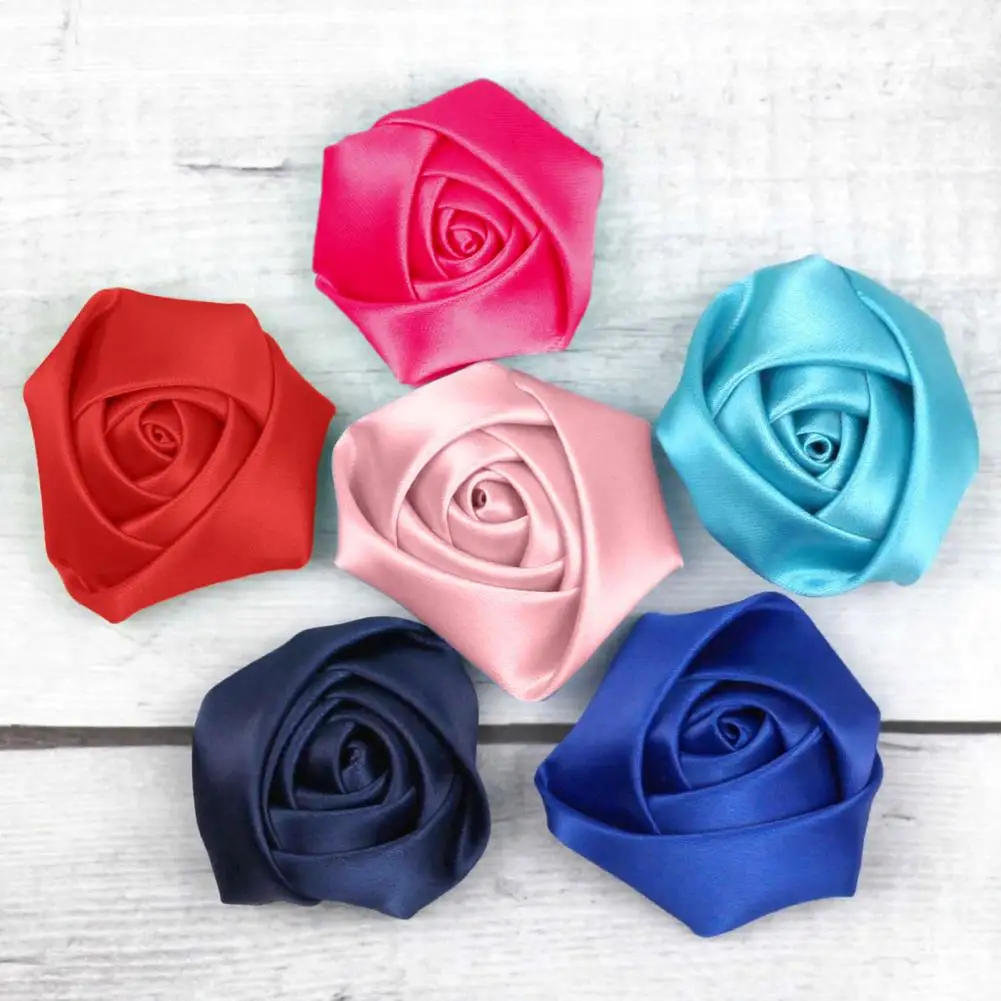 6Pcs Corsage Handmade Satin Roses Wedding Corsage DIY Hair Accessories Bridal Bouquets Vintage Floral Decoration