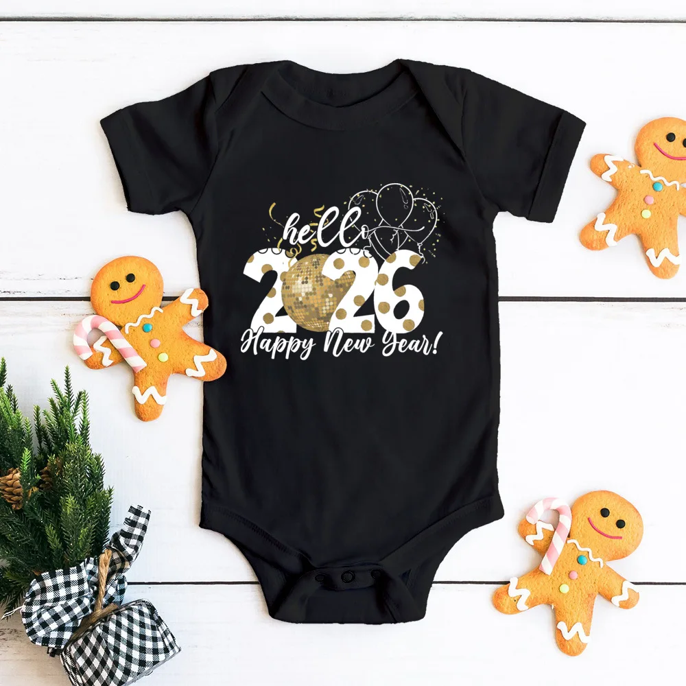 مرحبا 2026 الأسرة مطابقة الملابس سنة جديدة سعيدة أبي أمي الاطفال قميص الطفل رومبير الأسرة تي شيرت عطلة حفلة نظرة الزي تيز