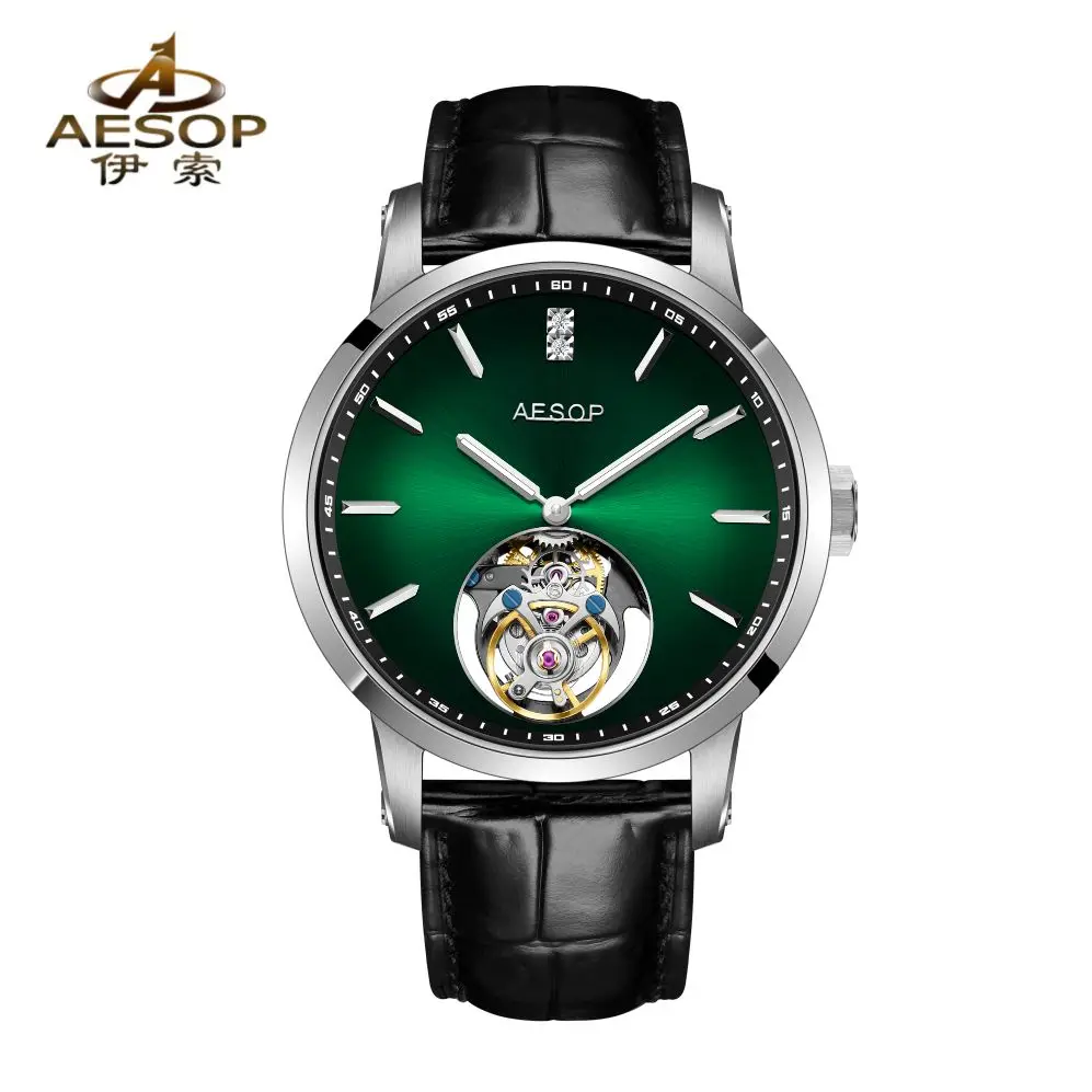 AESOP luxury watch flying tourbillon movement manual men's mechanical watch hollow gradient aurora dial fashion watch