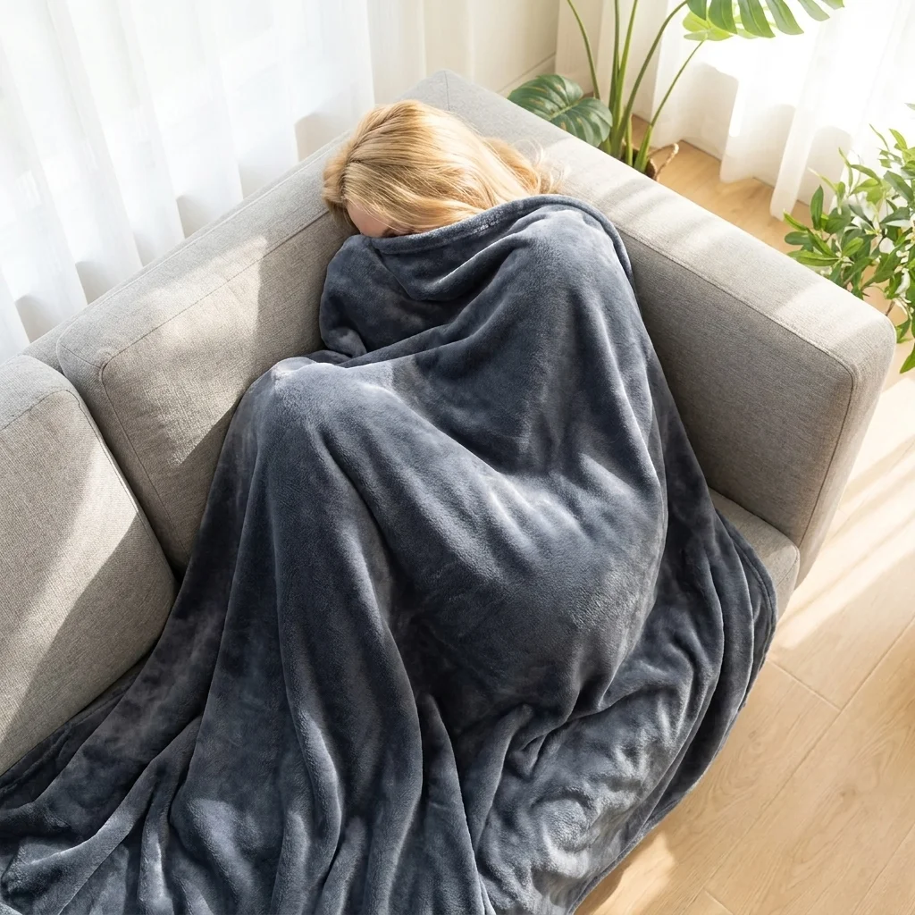 1PC Ultra Soft Lightweight Flannel Throw, Solid Grey Minimalist Style Thick Warm Blanket, Multi-purpose Daily Bedding For Household Sofa & Bed