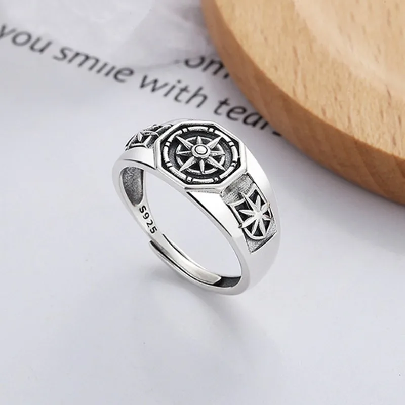 BOCAI New S925 Silver Jewelry Retro Hip Hop Stars Engagement Ring Women's Choice Gift